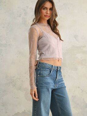 Sheer Layered Crop Top in Lilac